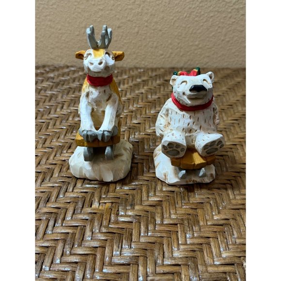 The David Frykman Vintage 1995 Christmas Collection Sledding Bear and Reindeer